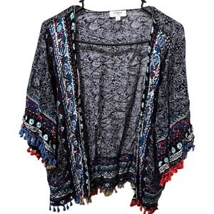 Umgee USA Floral Paisley Tassel Open‎ Front Cardigan Coverup Bohemian Size M/L